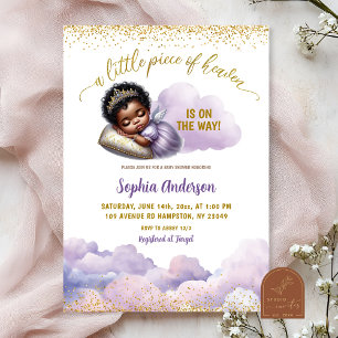 African Afro Girl Purple Little Angel Baby Shower Invitation