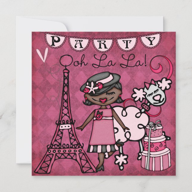 African Amer. Girl Ooh La La Paris Birthday Invite (Front)