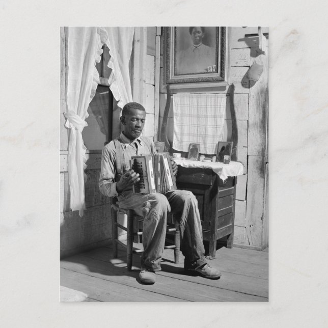 African American Accordion Player, 1941 Postcard (Front)