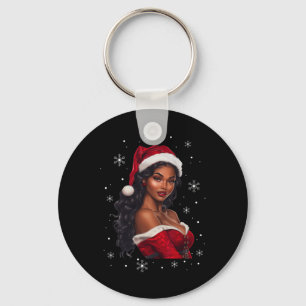 African American Afro Girl Melanin Santa Claus Chr Key Ring