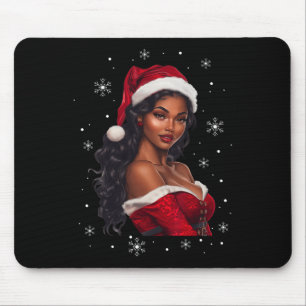 African American Afro Girl Melanin Santa Claus Chr Mouse Pad