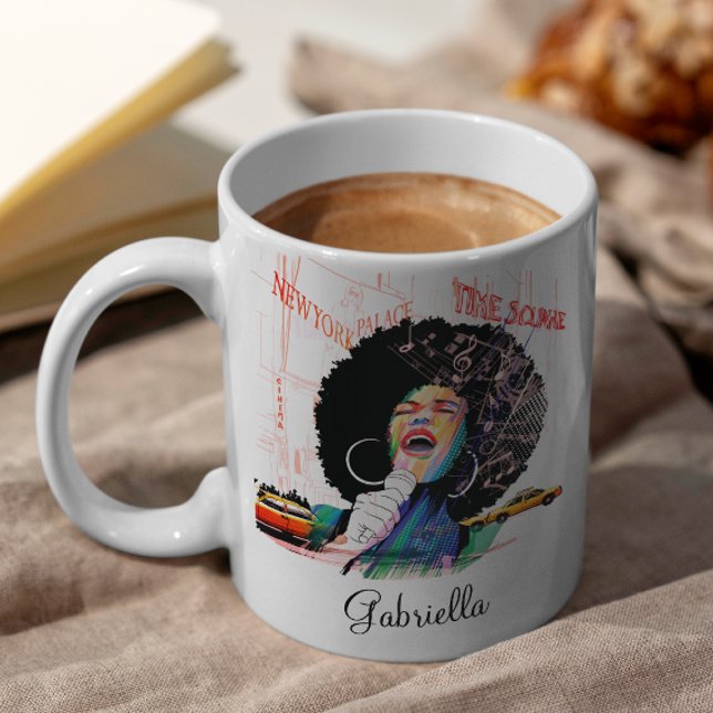 African American Afro Soul Singer with Custom Name Coffee Mug (Creator Uploaded)