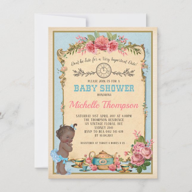 African American Alice in Wonderland Baby Tea Invitation (Front)