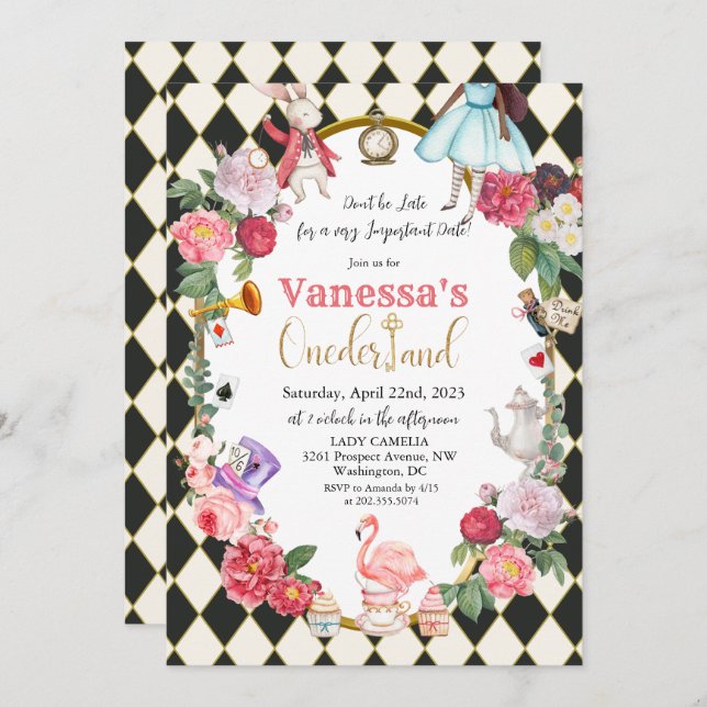 African American Alice in Wonderland Invitation (Front/Back)