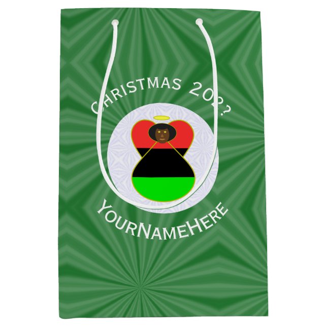 African American Angel Christmas Flag Personalised Medium Gift Bag (Front)