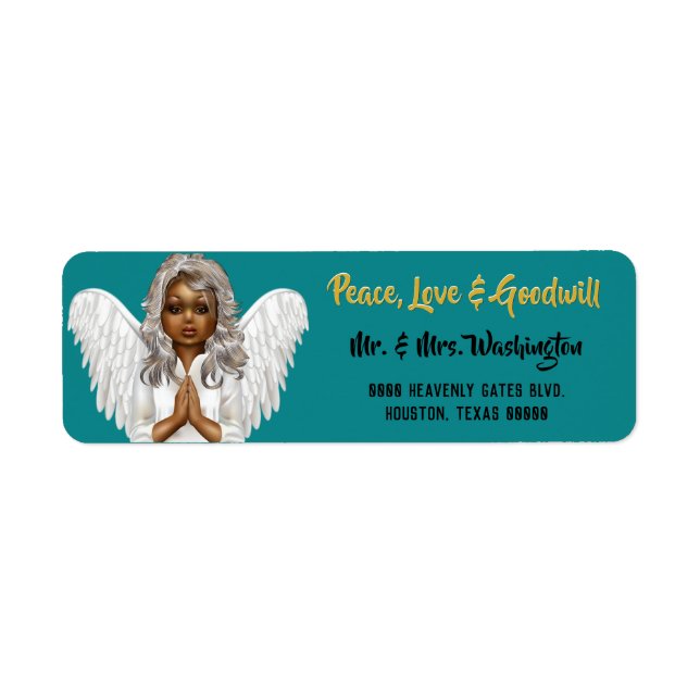 African American Angel Christmas Return Address Label (Front)