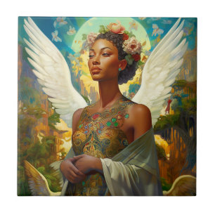African American Angel Goddess Fantasy Art Ceramic Tile
