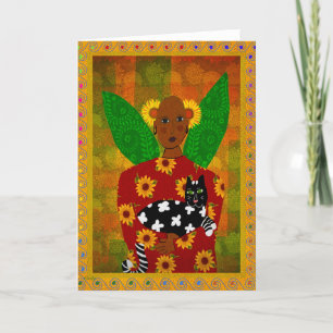 African American angel w/Cat and Sunflowers  Thank You Card