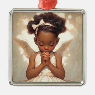 African American Angel Wings Metal Ornament