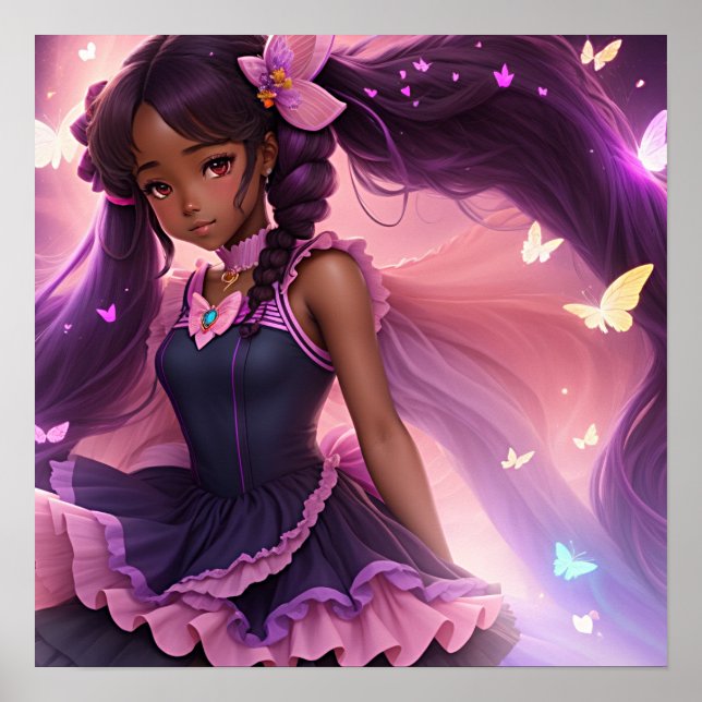 African American Anime Girl Animecore Aesthetic Poster (Front)