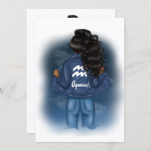 African American Aquarius Zodiac Sign Birthday Invitation