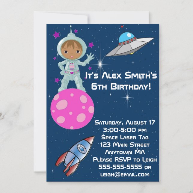 African American Astronaut Birthday Invitation (Front)