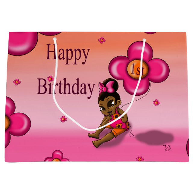 African American Baby 1st Birthday Large Gift Bag (Front)