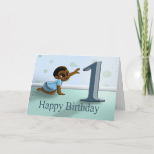 African American Baby Boy 1st Birthday Card