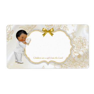 African American Baby Boy Baptism Gold White