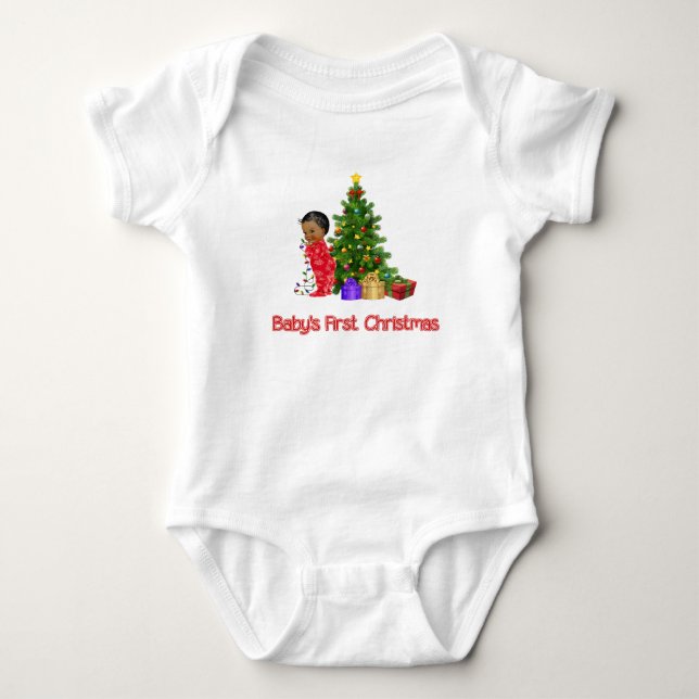 African American Baby Boy's First ChristmasT-Shirt Bodysuit (Front)