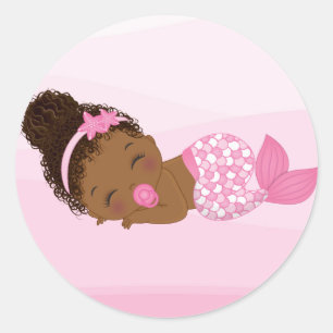 African American Baby Girl,  Baby Mermaid Sticker