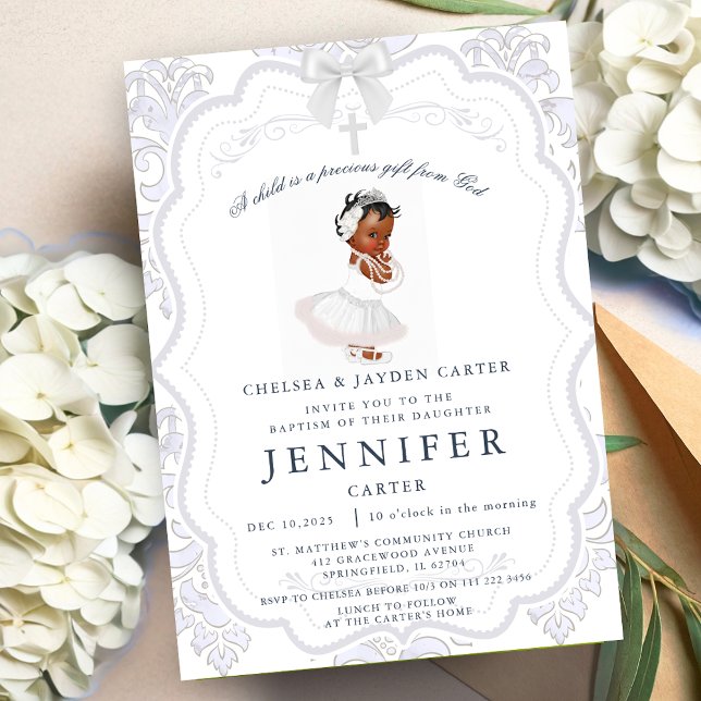 African American Baby Girl Baptism Christening Invitation (African American Baby Girl Baptism Christening Invitation)