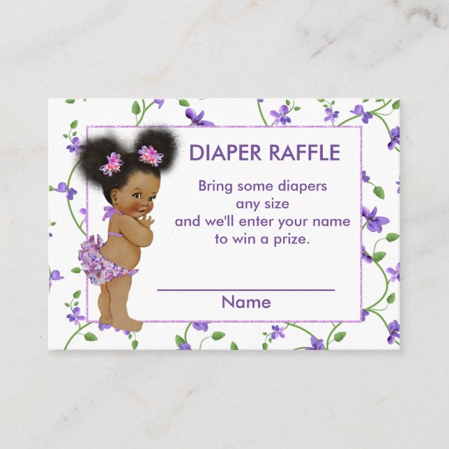 African American Baby Girl Diaper Raffle Enclosure Card (Front)