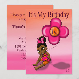 African American Baby Girl First Birthday Party Invitation