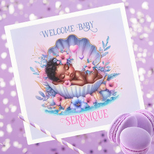African American Baby Girl in Seashell Pastel Napkin