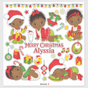African American Baby Girl Merry Christmas Sticker
