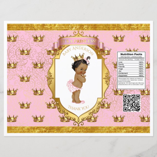 African American Baby Girl Pink Gold Chip Bag (Front)