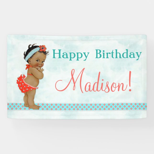 African American Baby Girl Red Bathing Suit Banner (Horizontal)