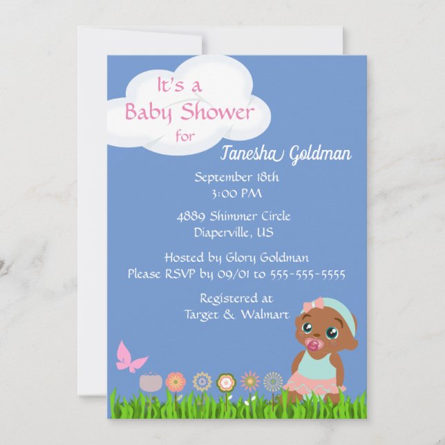 African American Baby Girl Shower Invitation (Front)