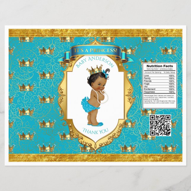 African American Baby Girl Teal Gold Chip Bag Flyer (Front)