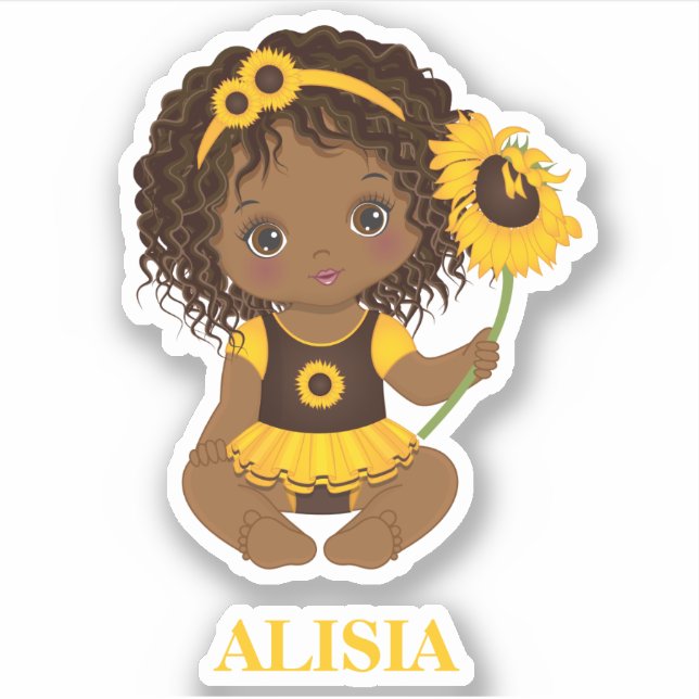 African American Baby Girl with Sunflower Sticker (Front)