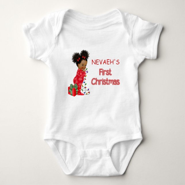African American Baby Girl's First ChristmaT-Shirt Baby Bodysuit (Front)