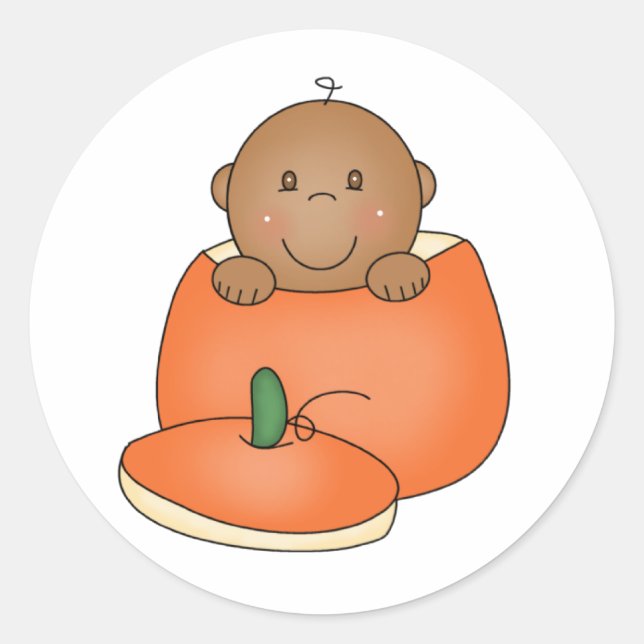 African American Baby in Pumpkin Classic Round Sticker (Front)