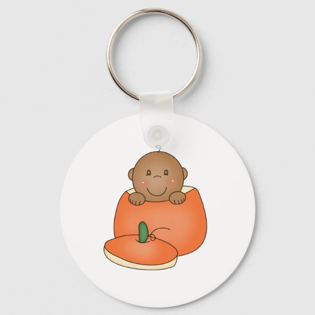 African American Baby in Pumpkin Key Ring (Front)