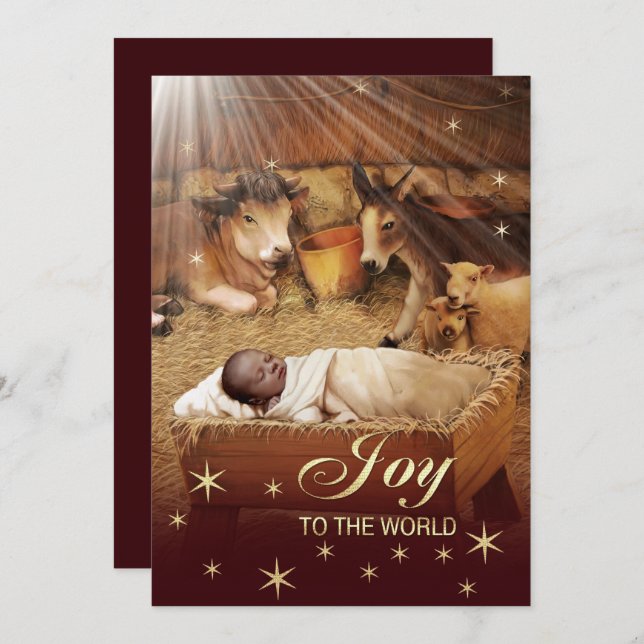 African American Baby Jesus Christmas Flat Cards (Front/Back)