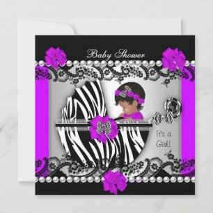 African American Baby Shower Baby Girl Zebra Invitation