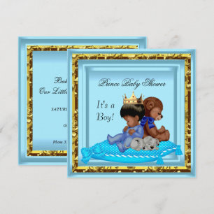 African American Baby Shower Blue Gold Boy Prince Invitation