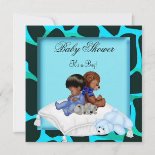 African American Baby Shower Boy Animal Bear Invitation