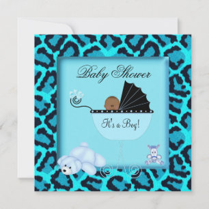African American Baby Shower Boy Animal Print Invitation