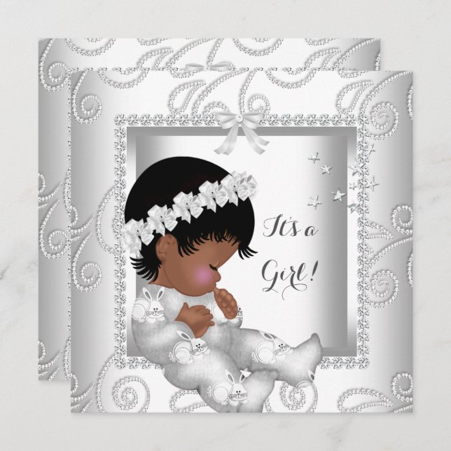 African American Baby Shower Girl Diamond White Invitation (Front/Back)