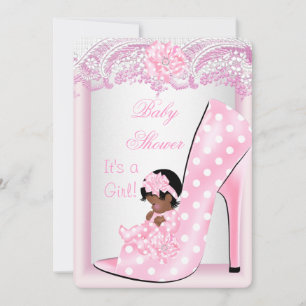 African American Baby Shower Girl Pink Baby Shoe Invitation
