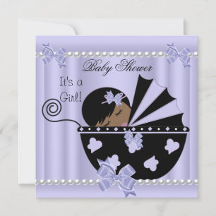African American Baby Shower Girl Purple Invitation