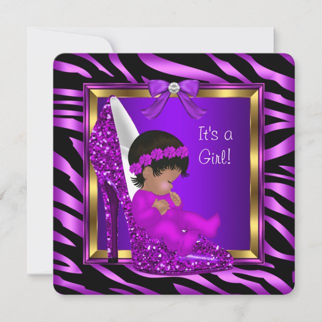 African American Baby Shower Girl Purple Pink Invitation (Front)