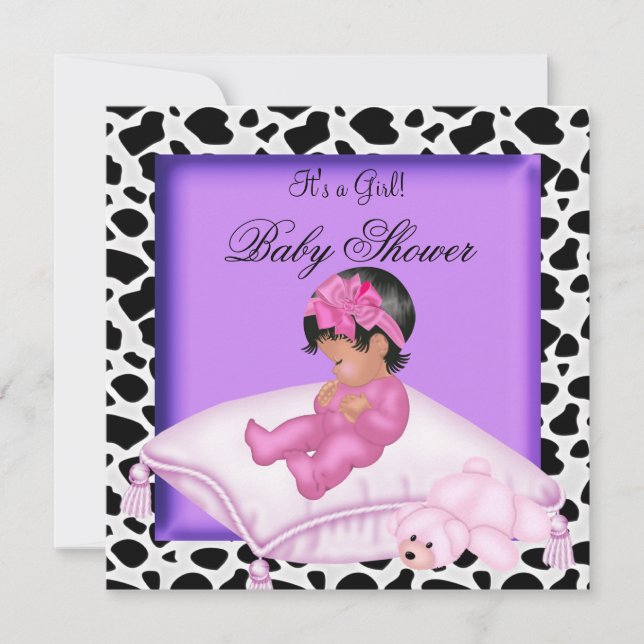 African American Baby Shower Girl Purple Pink Invitation (Front)