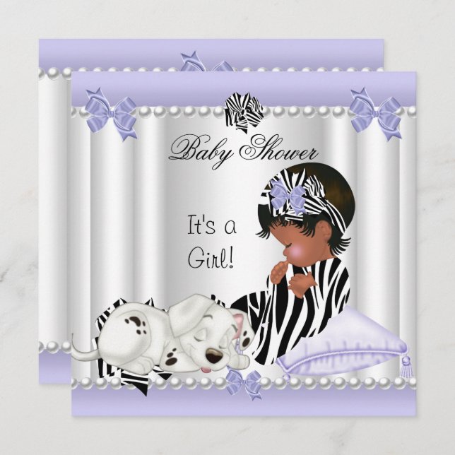 African American Baby Shower Girl Purple Zebra Invitation (Front/Back)