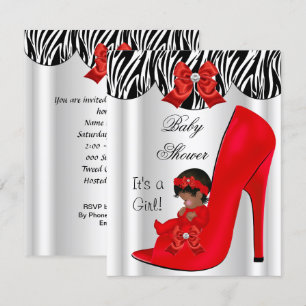 African American Baby Shower Girl Red Baby Shoe Invitation