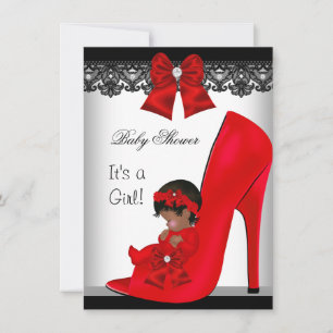 African American Baby Shower Girl Red Shoe Lace Invitation