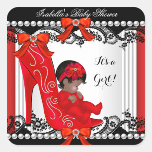 African American Baby Shower Girl Red Shoe Square Sticker