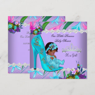 African American Baby Shower Girl Teal Purple Invitation