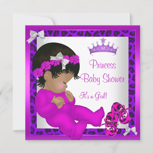 African American Baby Shower Purple Pink Leopard 3 Invitation (Front)